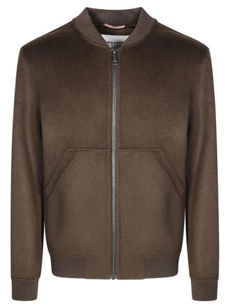 Amaranto Brown Bomber Jacket with Ribbed Details
