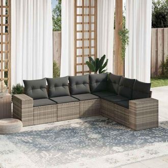 vidaXL Vidaxl - Set De Sof&aacute;s De Jard&iacute;n 6 Pzas Y Cojines Rat&aacute;n Sint&eacute;tico Gris