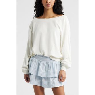 BP. Lace Trim Off the Shoulder Cotton Blend Sweatshirt in Ivory at Nordstrom, Size Xx-Small