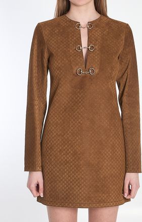 Gucci Womens Gg Suede Mini Dress - Brown Leather - Size EU 36 (Womens)
