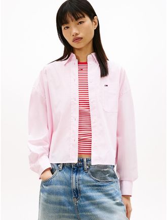 Tommy Hilfiger Womens Tommy Jeans Relaxed Cropped Poplin Shirt - Pearly Pink - XS