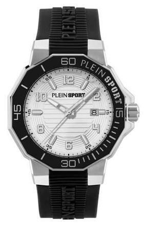 Plein Sport Titan Silicone Band Watch, 44mm in Stainless Steel/Black at Nordstrom Rack