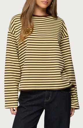 Edikted Jodie Oversize Long Sleeve T-Shirt in Brown-And-Yellow at Nordstrom, Size X-Small