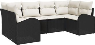 vidaXL Garden Sofa Set 6 pcs Black Poly rattan Vidaxl