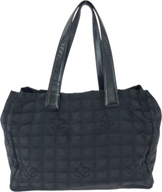 Chanel Black Nylon Leather Shoulder Bag Tote Bag (Pre-Owned)