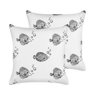 Beliani Beliani - Conjunto De 2 Cojines Para Ni&ntilde;os De Algod&oacute;n Blanco Fundas Extra&iacute;bles Con Motivos De Peces 45 X 45 Cm Tweedia