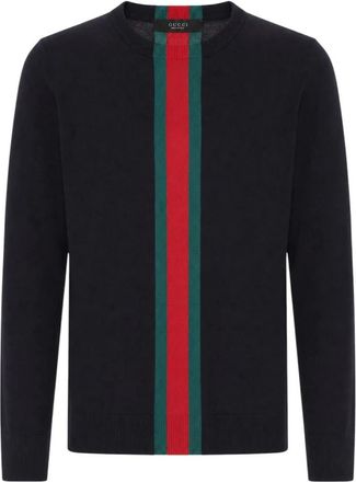 Gucci Truien & Vesten, Heren, Blauw, 2Xl, Katoen, Gebreide katoenen trui met Web Intarsia