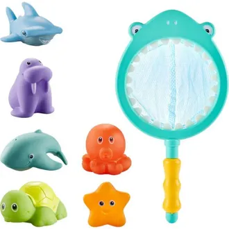 OEM Set De Juguetes De Ba&ntilde;o Para Ni&ntilde;os Con Red Y Peces Para Beb&eacute;s A Partir De Un A&ntilde;o, Accesorios Para Piscina Y Ba&ntilde;o - Crezuo