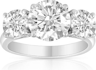 Pompeii3 5Ct Three Stone Moissanite Ring 10k White Gold