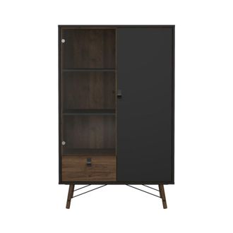 Calicosy Vitrina 2 puertas y un caj&oacute;n a161,8 cm - nogal y negro