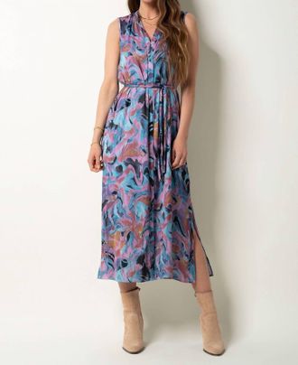 Tart Collections Adya Poly Silk Dress In Marbled Painting