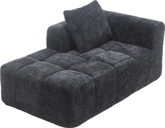 STILVORA Chaise Longue M&eacute;ridienne 1 Plaza Con Coj&iacute;n Y Bolsillos Laterales Confort Nube Sin Montaje En Chenilla Negro