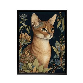 Artery8 Abyssinian Cat & Flowers Art Nouveau Framed Canvas Wall Art Print | Size: W24 x H32