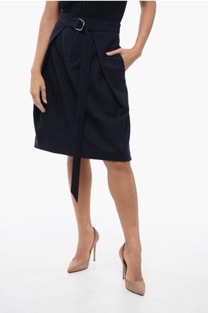 Ami Virgin Wool Skirt with Pleated Effect Belt size 42
