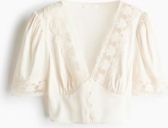 H&M Kurzshirt mit Spitze - White