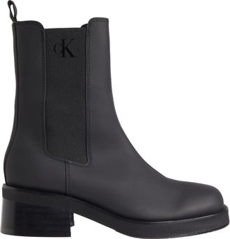 Calvin Klein Black Sleek Elastic Panels Leather Ankle Boots
