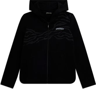 Freddy Felpa Cappuccio in French Terry con Zip e Motivo Grafico