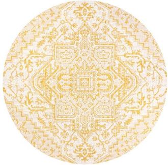 Jonathan Y Designs Estrella Bohemian Medallion Textured Weave Indoor/Outdoor Round Area Rug in Cream/yellow at Nordstrom, Size 5Ft 0In X 5Ft 0In