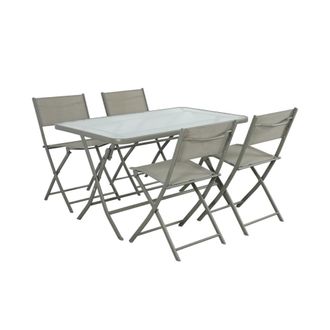 Sweeek Mesa de jard&iacute;n plegable de acero con 4 sillas caqui