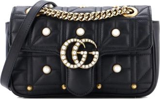 Gucci Pearly GG Marmont Flap Bag Embellished Matelasse Leather Mini shoulder bag - Zwart