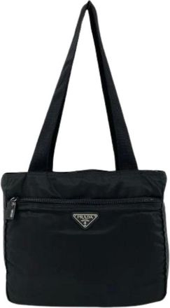 Prada Pre-owned Tote Bags, male, Black, Size: ONE SIZE Pre-owned Tessuto Tote Bag