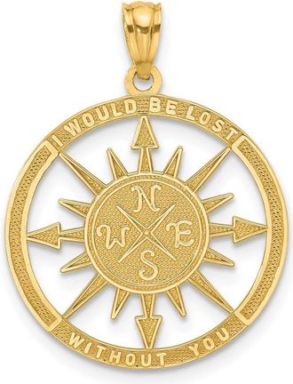 Diamond2Deal 14k Yellow Gold Satin Polished Lost Without You Compass Pendant
