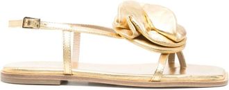 Vic Mati&eacute; Schoenen, Dames, Geel, 36 EU, Leer, Gouden Bloemen Platte Sandalen