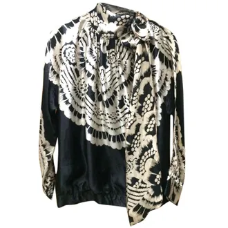 Paul & Joe Black Cream Floral Print Silk Bow Tie Blouse Size M