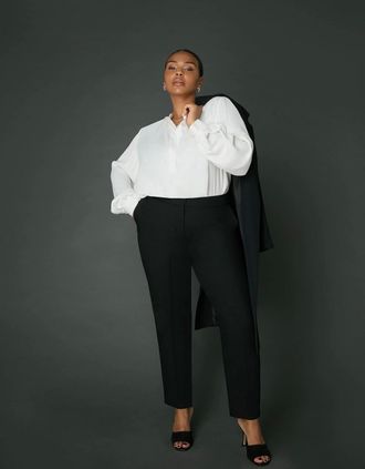 Live Unlimited London Womens Black Stretch Tapered Trousers - Size: 16