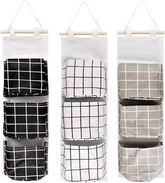 No Brand Bolsa De Almacenamiento De Pared Apilable De 3 Piezas - Lino De 3 Niveles - Organizador Colgante Impermeable Para Dormitorio, Ba&ntilde;o Y Cocina
