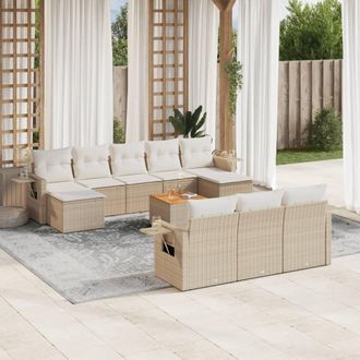 vidaXL Set De Sof&aacute;s De Jard&iacute;n 11pzas Con Cojines Rat&aacute;n Sint&eacute;tico Beige Vidaxl