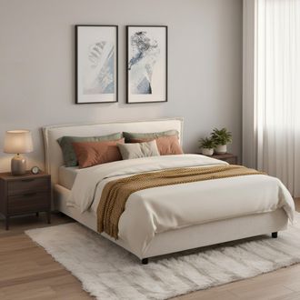 Dmora Cama Francesa Brosso, Fundas Removibles, Con Almacenaje Hecha En Italia, Tama&ntilde;o Colch&oacute;n 120x200 Cm, Beige