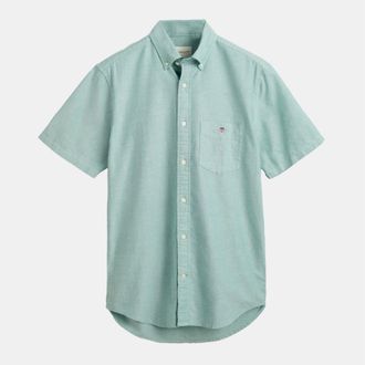 GANT Mens Gant Regular-Fit Classic Short Sleeves Oxford Shirt in Green