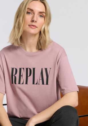 Replay T-Shirt REPLAY, Damen, Gr. XL, powder rose, Single Jersey, Obermaterial: 100% Baumwolle, bedruckt, unifarben, regular fit normal, Rundhals, abgesteppt