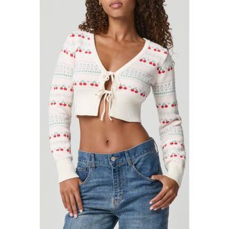 Florence By Mills Ma Cherie Tie Front Crop Cardigan in Jet Stream Combo at Nordstrom, Size Xx-Small
