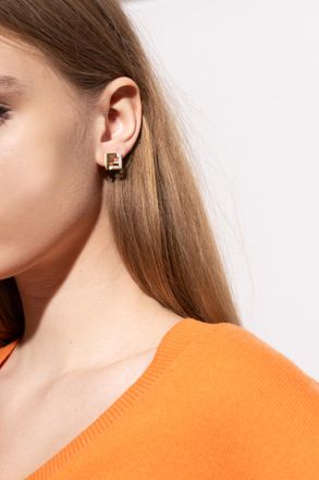 Fendi Earrings With Shimmering Crystals, Womens, Gold