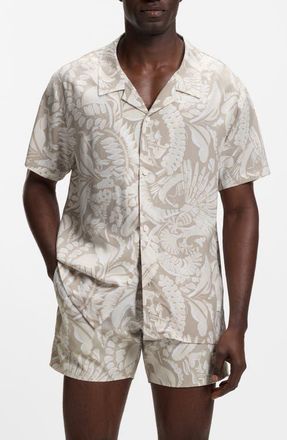 BOSS Beach Print Camp Shirt in Light Beige at Nordstrom, Size Xx-Large