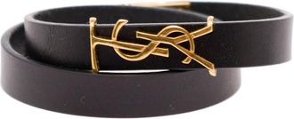 Saint Laurent Black Opyum double wrap leather bracelet