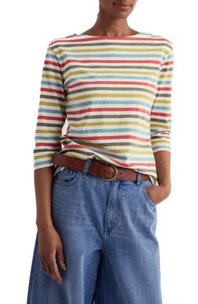 Seasalt Cornwall Sailor Stripe Three Quarter Sleeve Organic Cotton T-Shirt in Quad Mini Cornish Av at Nordstrom, Size 12 Us