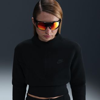 Nike Womens Nike Sportswear Tech Fleece Cropped 1/2-Zip Top in Black | HJ1031-010