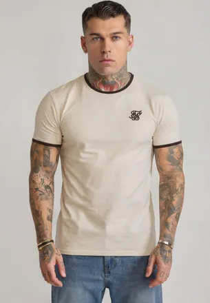 Siksilk Mens Ecru,Brown Ringer T-Shirt XXL