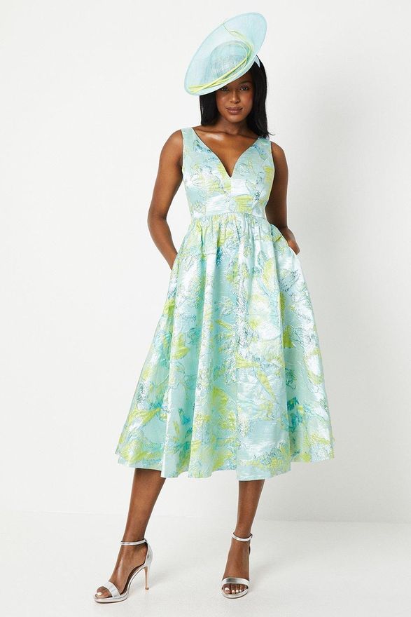 Coast Lisa Tan Jacquard V Neck Midi Dress from 104.00 - on Stylight