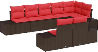 vidaXL Conjunto De Sof&aacute;s De Jard&iacute;n 8 Uds. Marr&oacute;n Y Rojo Polirat&aacute;n Vidaxl