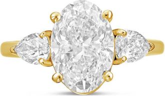 Diana M. Jewels 18kt yellow gold lab grown 15ct oval diamond ring with pears on the sides