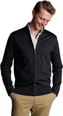 CHARLES TYRWHITT Pure Merino Full Zip Through Cardigan in Dark Charcoal at Nordstrom, Size Xxx-Large