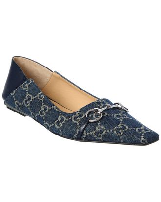 Gucci Vittoria Gg Denim & Leather Ballerina Flat
