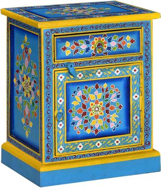 vidaXL Mesita De Noche Madera Maciza De Mango Turquesa Pintada A Mano Vidaxl