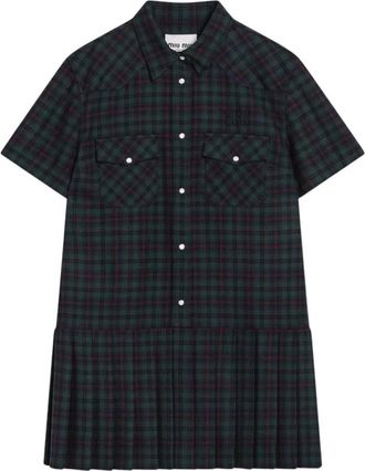 Miu Miu Kleedjes, Dames, Groen, L, Wol, Geborduurde Mini-jurk van Wol