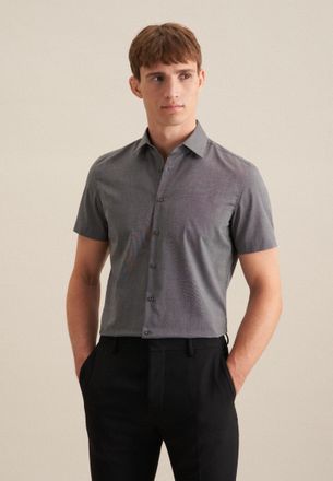 Seidensticker Businesshemd SEIDENSTICKER Slim, Herren, Gr. XS (36), normale &Auml;rmell&auml;ngen, grau (dunkelgrau), 100% Baumwolle, unifarben, slim fit, gerader Abschluss, 