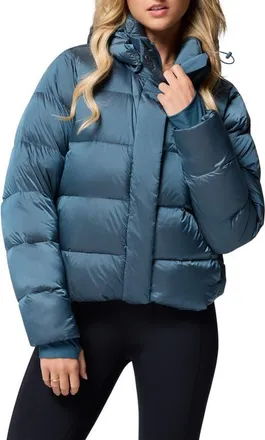 Columbia Amaze Puff Hooded Jacket in Everblue High Shine at Nordstrom, Size Xx-Large